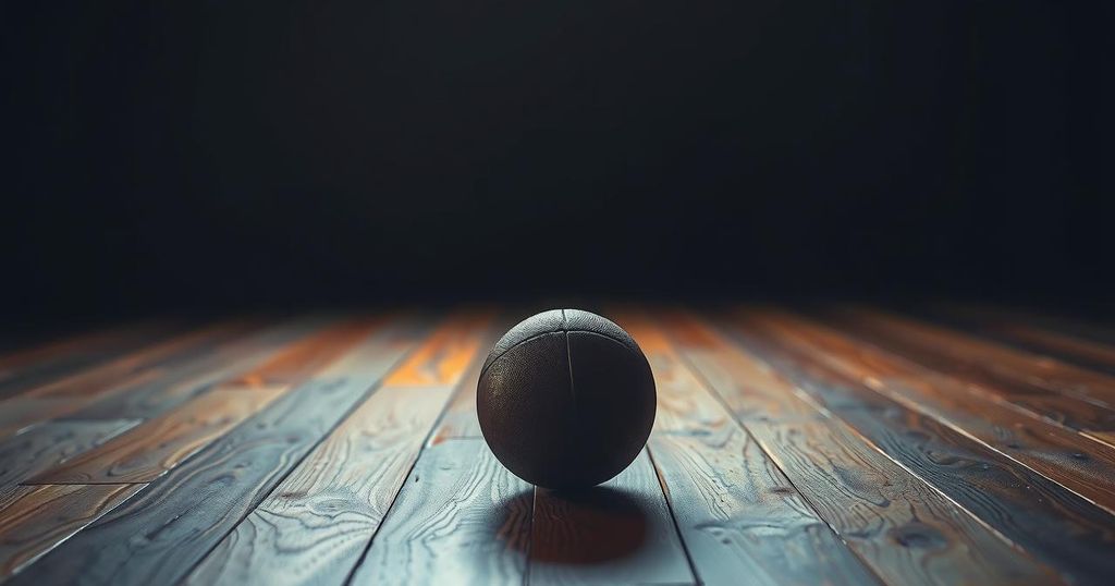 A solitary football in a dimly lit room, symbolising introspection and transition in a famed athlete's life.