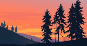 A serene landscape with a sunset, featuring silhouettes of trees, symbolising change and growth in relationships.