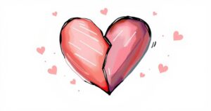 A whimsical illustration of a broken heart, symbolising the end of a celebrity couple's relationship, featuring soft pastel tones.