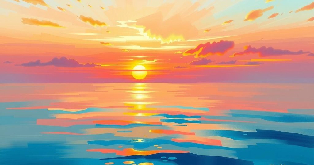 Serene sunset over the ocean, symbolising healing and new beginnings through travel and self-care.