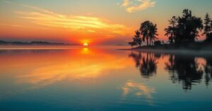 A serene sunset over a calm lake, symbolising reflection and resolution in familial relationships.
