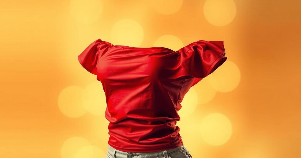 A vibrant red tube top symbolizing freedom and confidence, set against a soft background of warm hues.