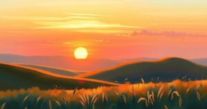 A serene sunset casting warm light over a peaceful landscape, symbolising love and loss in a country theme.