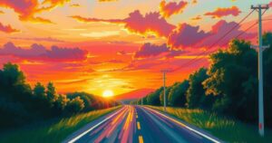 A serene landscape depicting an open road leading to a sunset, symbolising new beginnings and personal growth.