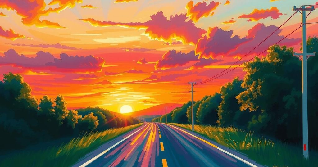 A serene landscape depicting an open road leading to a sunset, symbolising new beginnings and personal growth.