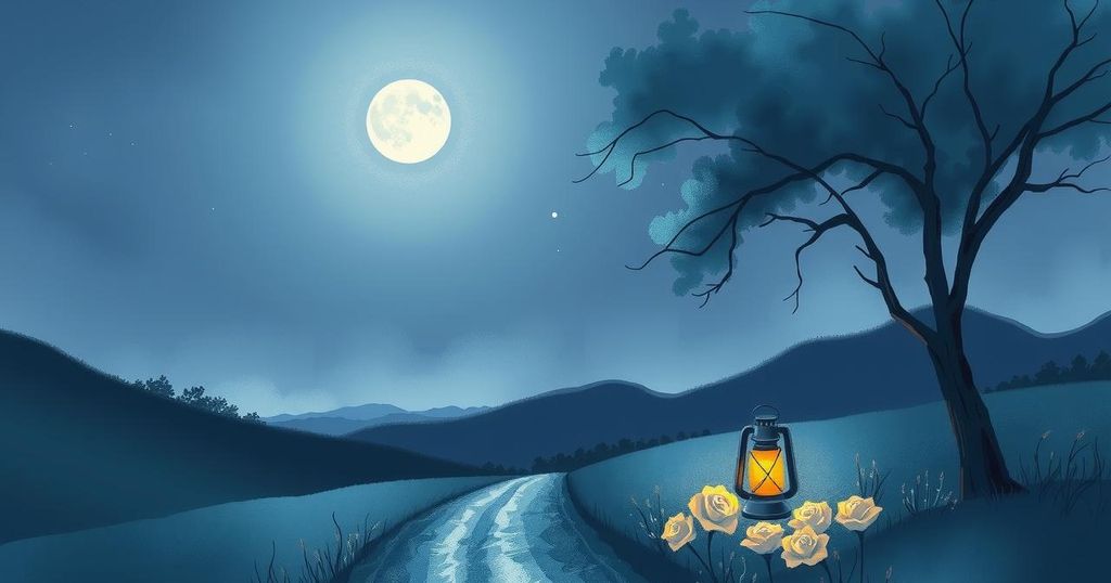 A serene night scene reflecting hope and legacy, symbolising love and remembrance amidst gentle shadows.