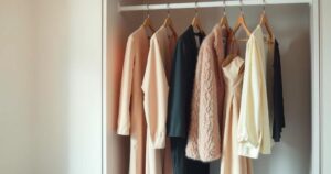 Stylish wardrobe on a hanger with soft lighting and pastel colours representing fashion confidence.