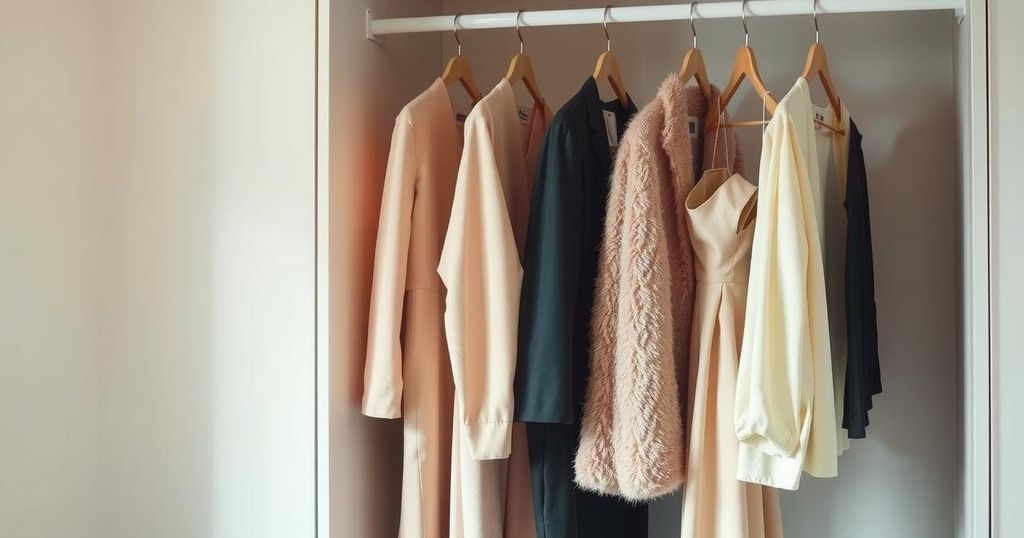 Stylish wardrobe on a hanger with soft lighting and pastel colours representing fashion confidence.