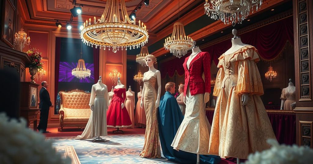 A glamorous scene of a stylish awards show with couture outfits, shimmering lights, and an elegant atmosphere.