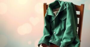 A heartfelt moment featuring a green jacket and a colourful backdrop reflecting familial love and support.