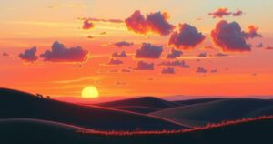 A serene landscape featuring a sunset behind gentle hills, symbolising a poignant farewell to a long relationship.