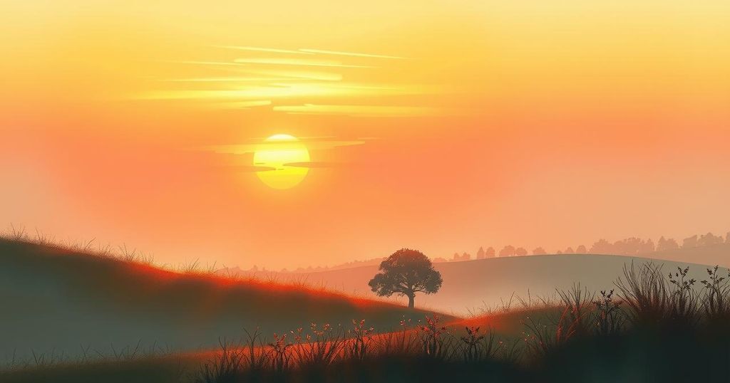 A serene sunset over a peaceful landscape symbolising love and remembrance for lost innocence.