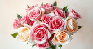 A vibrant bouquet of roses symbolizing love and commitment, set against a soft pastel background.