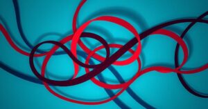 Abstract representation of a complex relationship with intertwining paths and contrasting colours symbolizing emotions.
