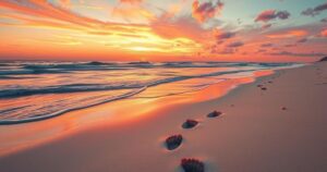 A calming scene of a tranquil beach at sunset, symbolising healing and personal growth after change.