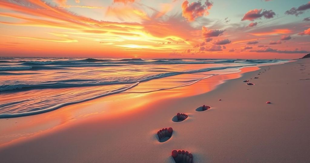 A calming scene of a tranquil beach at sunset, symbolising healing and personal growth after change.