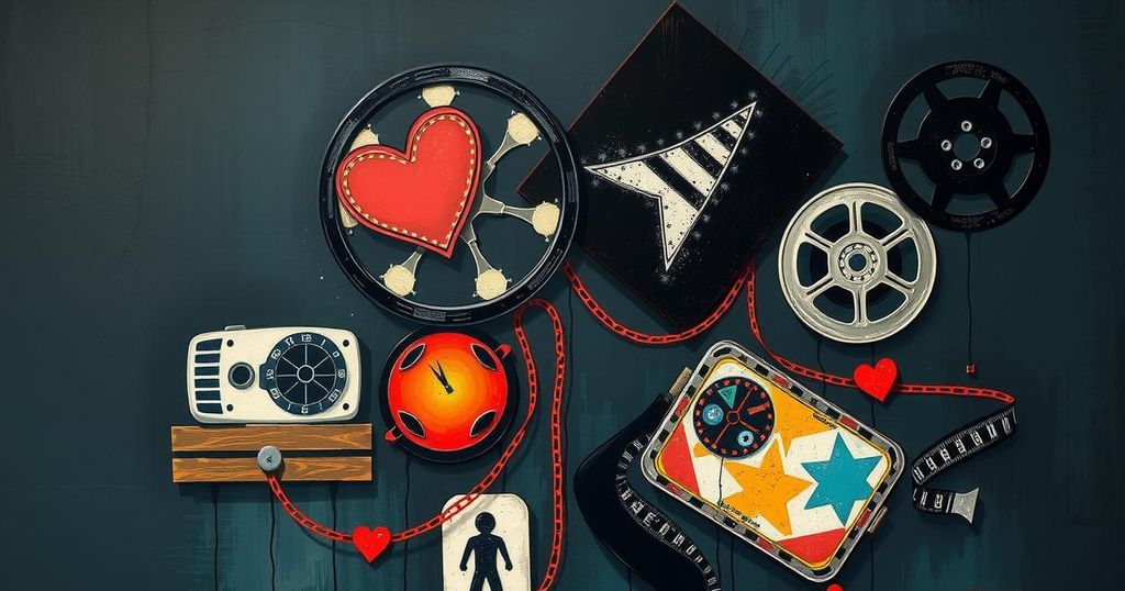 A dark-toned abstract representation of childhood vulnerability in Hollywood, reflecting themes of exploitation and resilience.