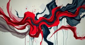 Abstract colours blending together to symbolise the complexities of Hollywood scandals and muted voices.