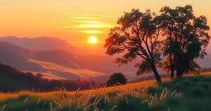 A serene landscape with a sunset, soft clouds, and trees, symbolising support and love during difficult times.
