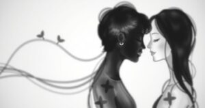 A black and white artistic representation of abstract emotions and relationships, creating a sense of confusion.