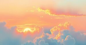 A serene representation of a peaceful sky at sunset with soft hues and tranquil colours, symbolising love and remembrance.