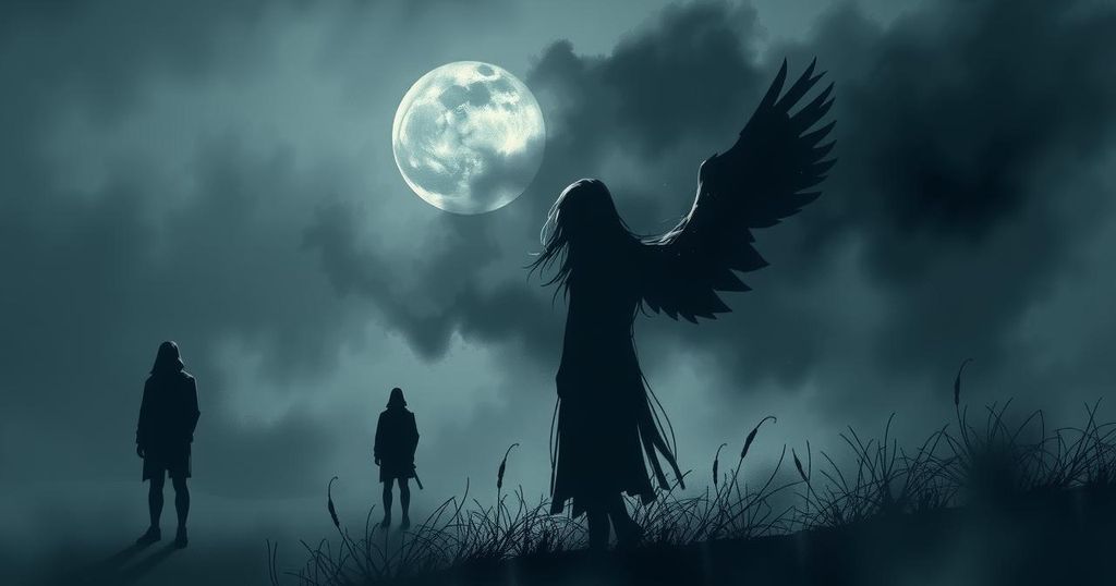 A group of shadowy figures under a cloudy sky, representing anonymity and secrecy surrounding predatory behaviour.