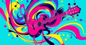 A vibrant abstract representation of empowerment and creativity through music and art, using bold colours.