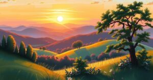 A serene landscape showcasing a calm sunset, representing personal growth and new beginnings in life.