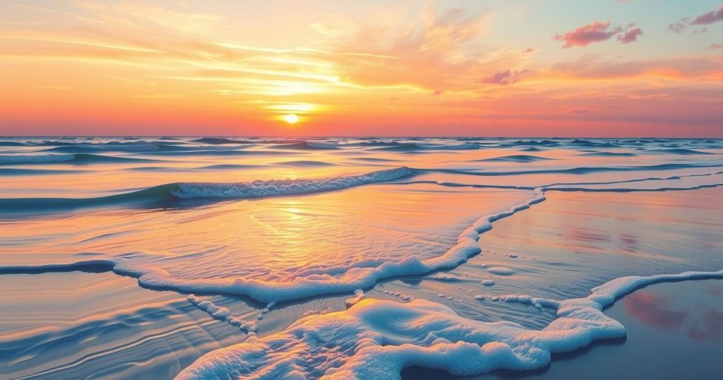 A serene landscape featuring a sunset over a calm ocean, evoking feelings of reflection and peace.