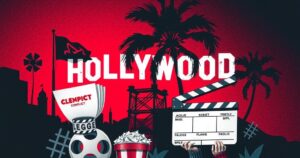 An abstract representation of Hollywood conflict, featuring artistic elements and bold colours, reflecting tension and drama.