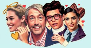 A nostalgic collage showcasing various past celebrity couples from two decades ago, vibrant colours, vintage style.