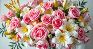 A vibrant floral arrangement with bright hues symbolising remembrance and celebration of life.