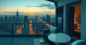 A dramatic outlook from a hotel balcony, depicting a feeling of isolation and reflection on life's challenges.