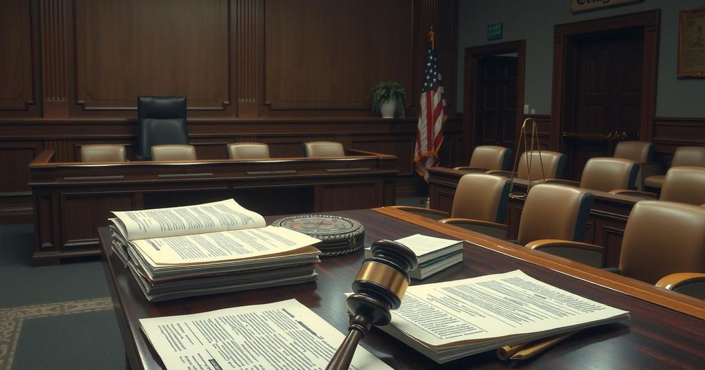 A courtroom scene with legal documents and a gavel, reflecting a high-profile trial summary involving celebrities.