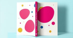 A vibrant book cover featuring an eye-catching design with abstract shapes and a fun colour palette of pink and gold.