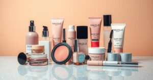 An artistic representation of rivalry and competition, featuring beauty products on a vibrant backdrop.