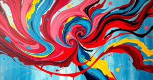 Vibrant abstract representation of chaos and urgency, featuring swirling colours and dynamic shapes to convey a sense of panic.