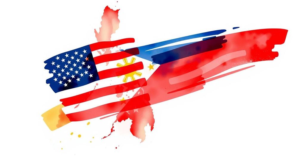 A map of the Philippines with an overlay of American and Filipino flags in harmonious colours, symbolising dual nationality.