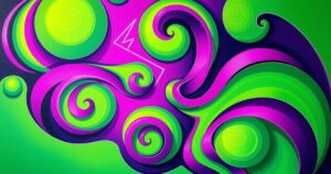 Celestial colour scheme featuring abstract shapes representing jealousy and competition in a vibrant style