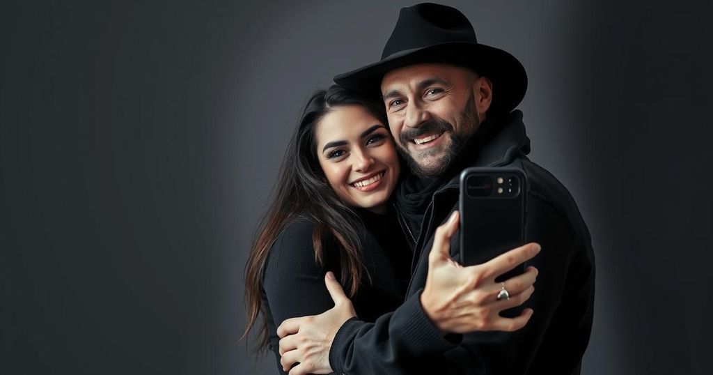 A cozy black and white selfie of a couple, embodying love and togetherness, amidst speculation and controversy.