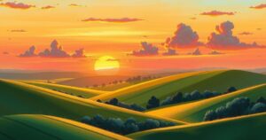 A serene landscape showcasing a tranquil sunset over rolling hills, emphasising new beginnings.