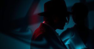 A cinematic poster featuring shadows of a hitman and a femme fatale in a gripping crime thriller theme.