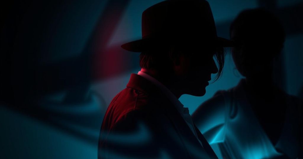 A cinematic poster featuring shadows of a hitman and a femme fatale in a gripping crime thriller theme.