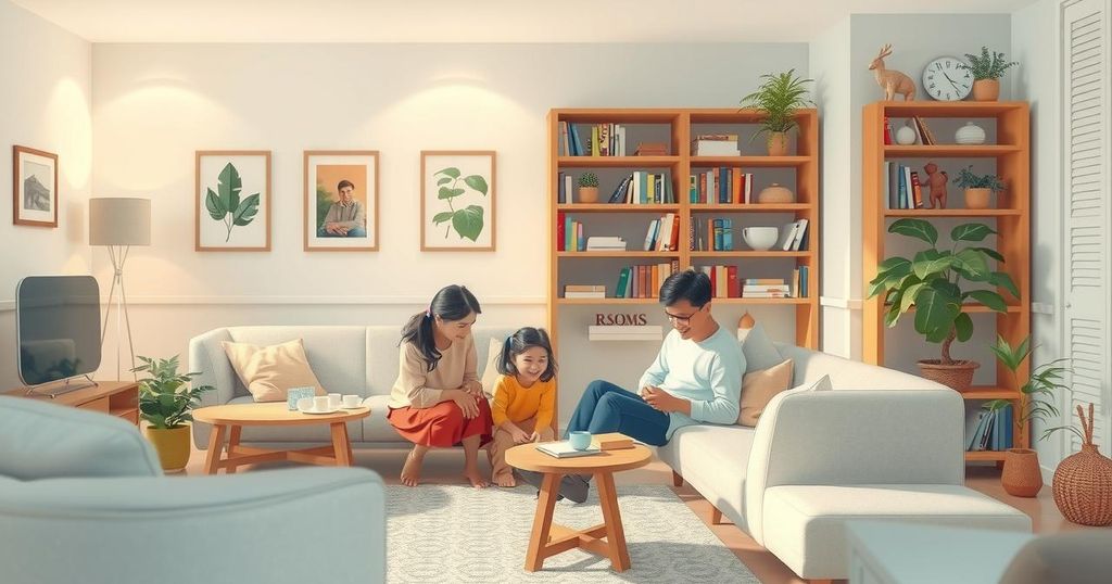 A serene family gathering in a warm living room, showcasing love and support among family members, reflecting emotional bonds.