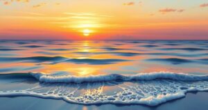 A serene sunset over a tranquil ocean, symbolising remembrance and tribute for a beloved artist.