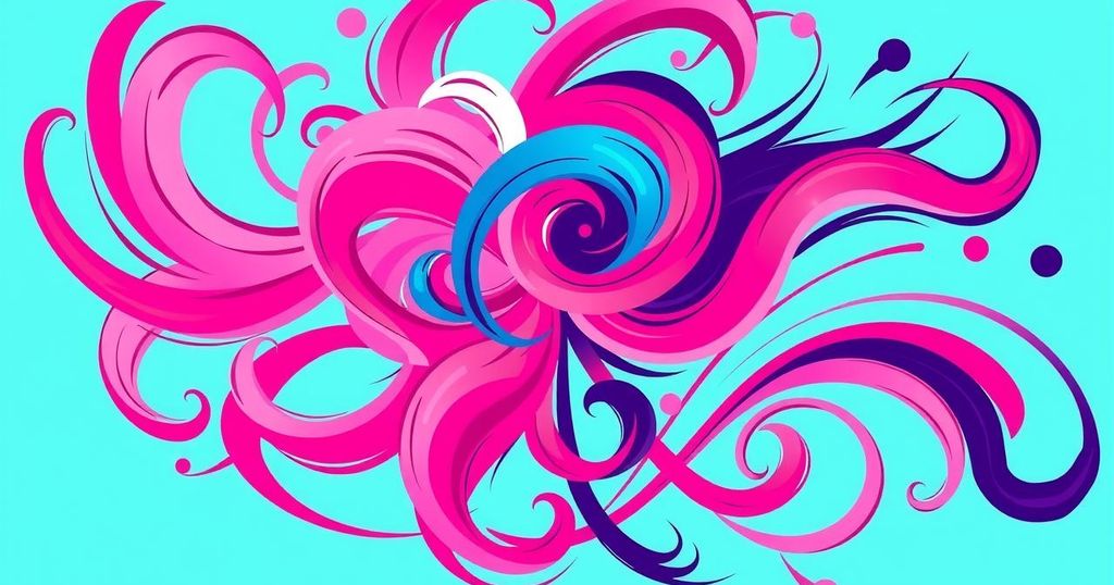 A colourful abstract representation of drag artistry with vibrant hues and playful shapes.