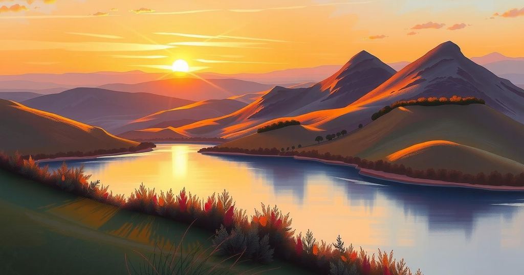 A serene landscape with a sunset, symbolising reflection and personal growth amidst challenging life events.