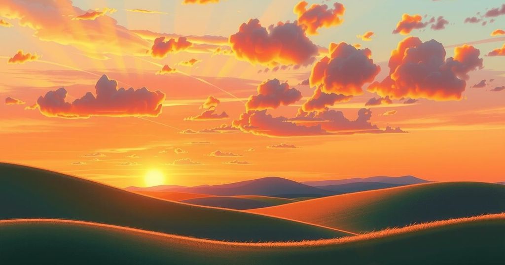 A serene landscape with soft clouds and warm sunset colours, symbolising support and new beginnings in life.