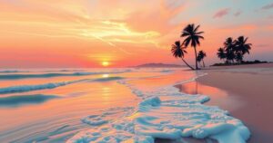 A vibrant sunset over a serene beach, symbolising fresh starts and new beginnings.