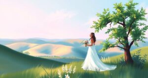 A serene landscape showcasing a picturesque elopement scene with soft pastel colours, embodying a romantic and intimate atmosphere.